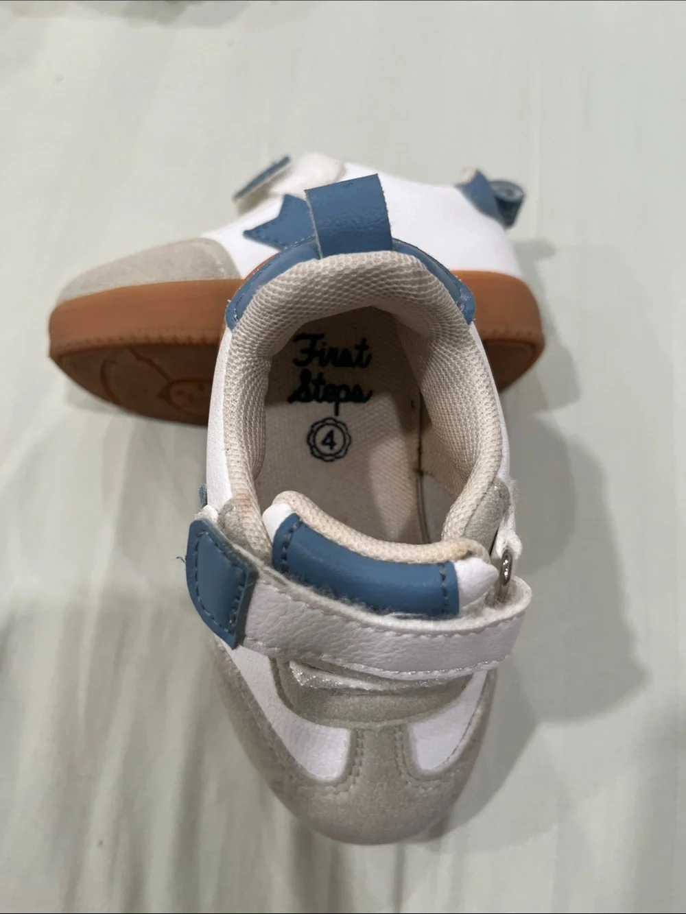 Ina White Sneakers with Blue Star and Gum Sole